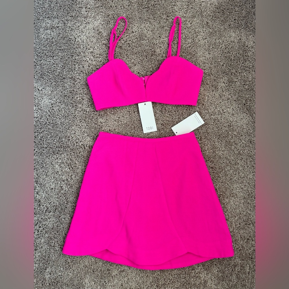 NWT Tobi Hot Pink Crop Top and Skirt Set